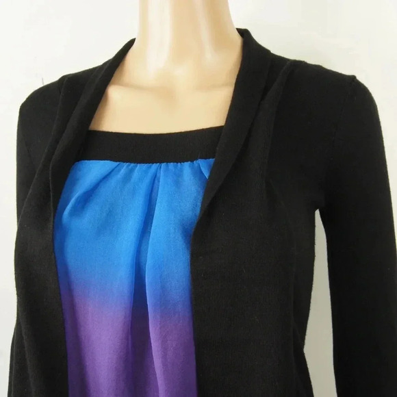 Fendi Roma Silk Blue Purple Stripe Black Silk Wool Layered Cardigan Top - Picture 2 of 5
